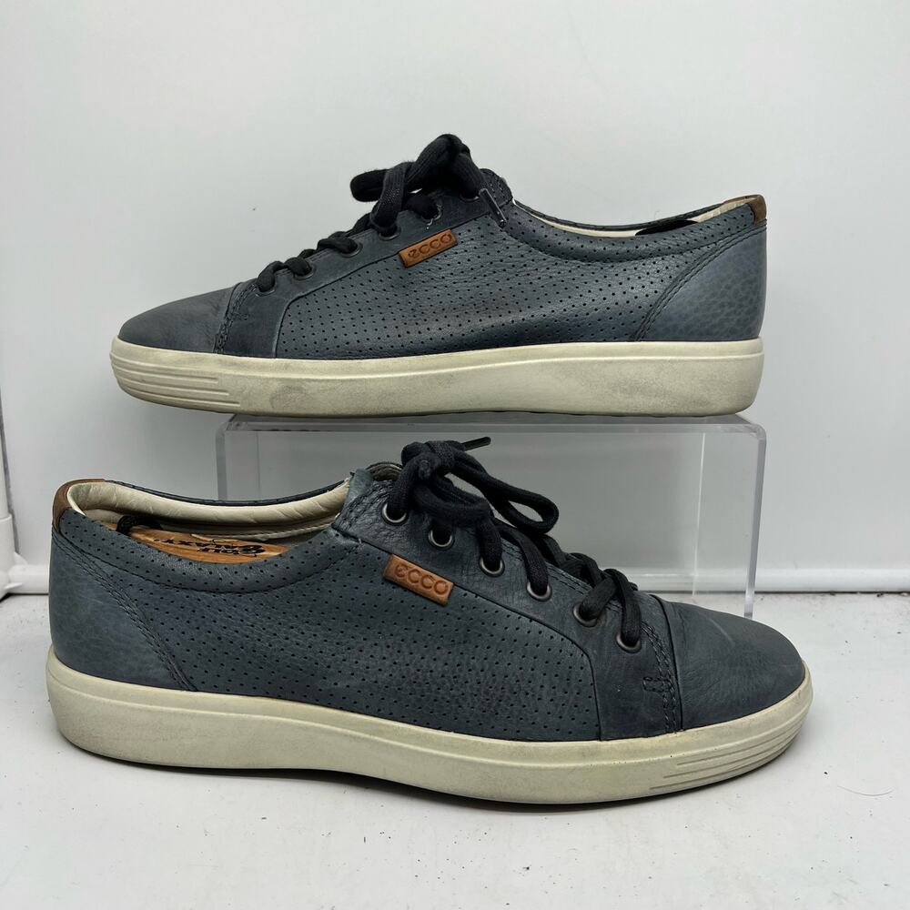 Ecco Shoes Mens 42 Soft 7 Blue Leather Lace Up Casual Comfort Sneakers US 8-8.5